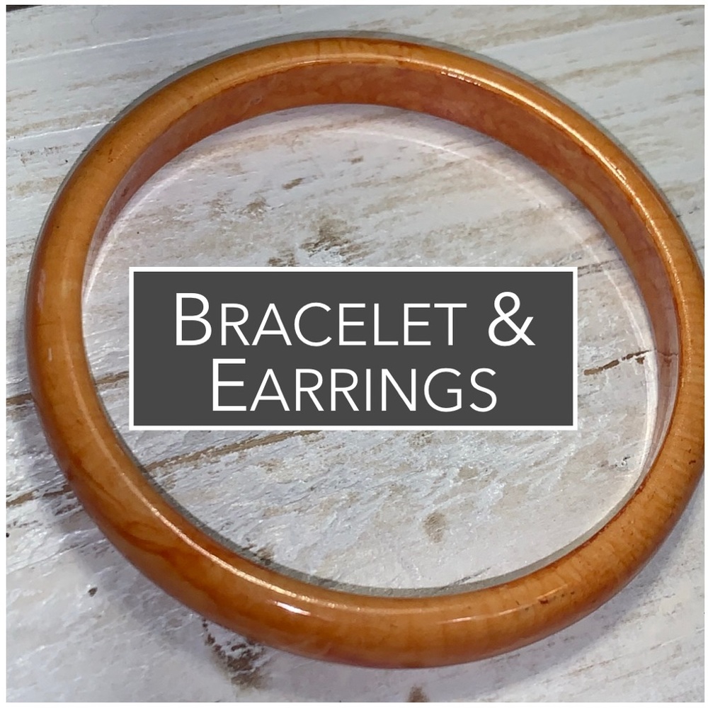 Earrings & Bangle Shades of Orange Wood Bangle & Orange Crystals Silver Earrings - Picture 4 of 9